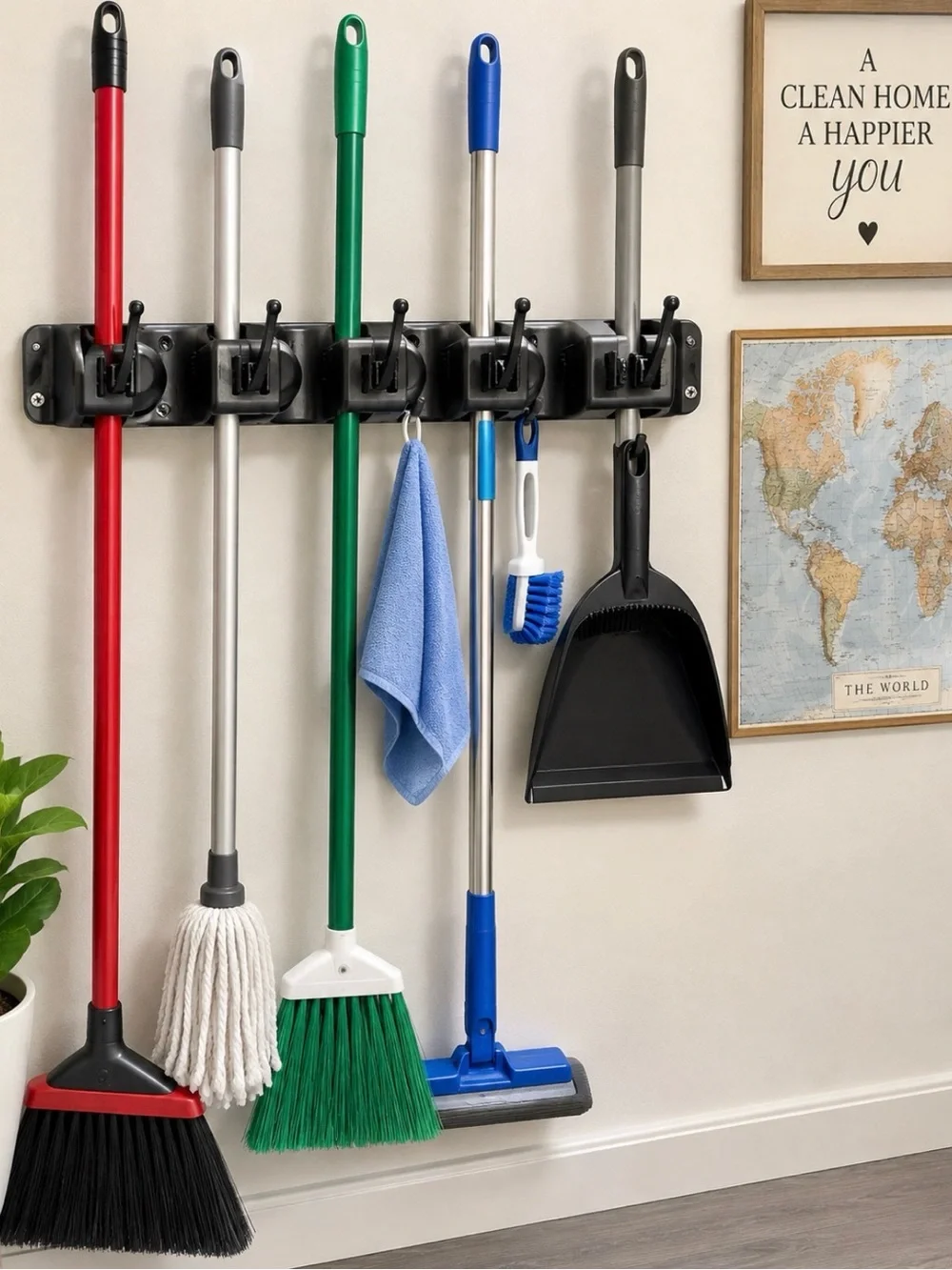 Black Multi-Hook Wall Rack - Ideal Home Wall Decor